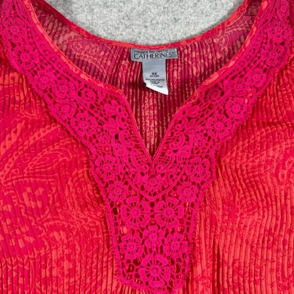 Maggie Barnes Catherines 3X Womens Top Blouse Pink Orange Lightweight Crinkle - Picture 3 of 14